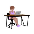 dark-skinned girl with computer learns to work online postcard image remote learning or work in today\'s world